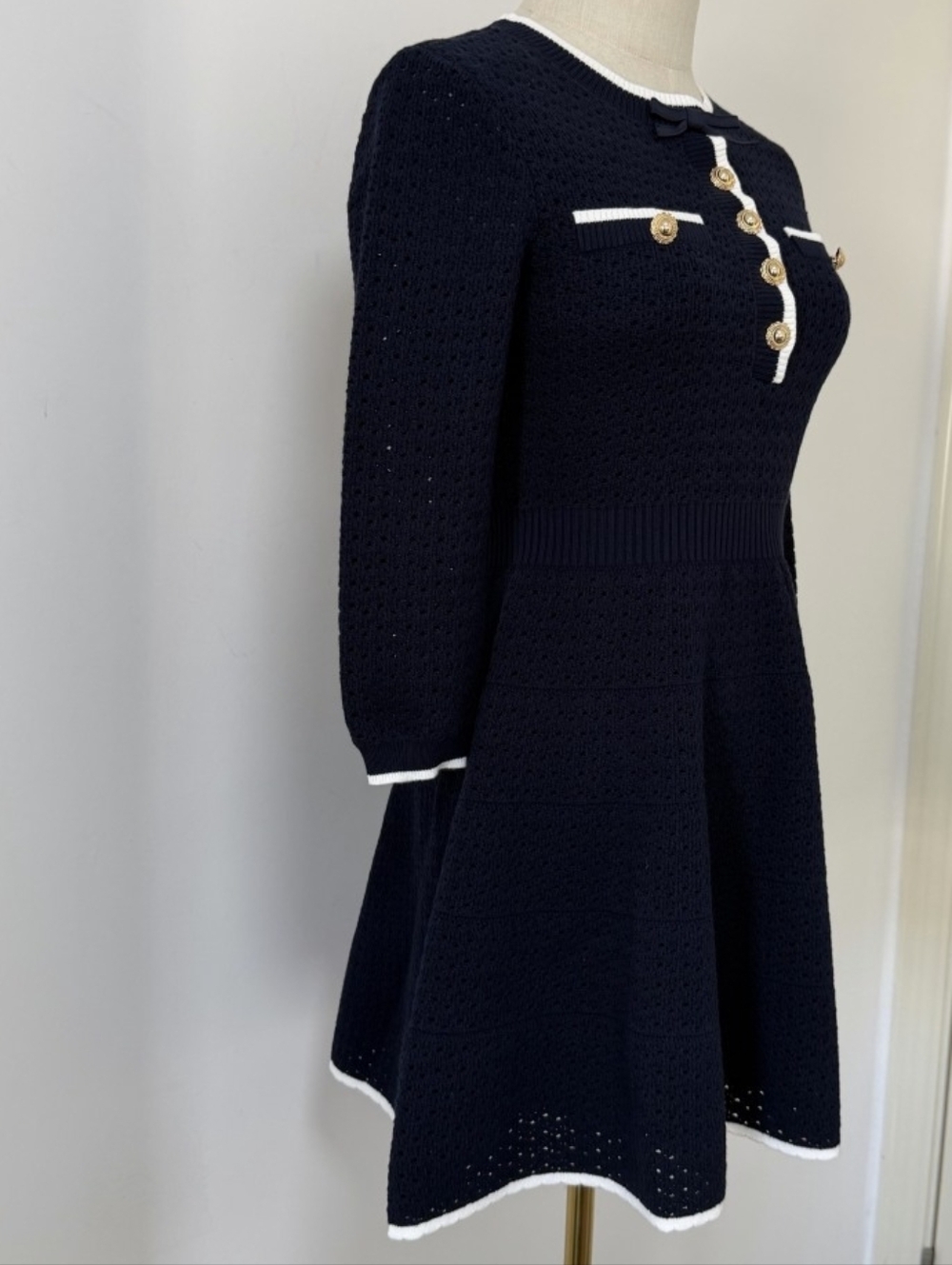 Self Portriat Navy Bow Knit Mini Dress - Picture 8 of 13